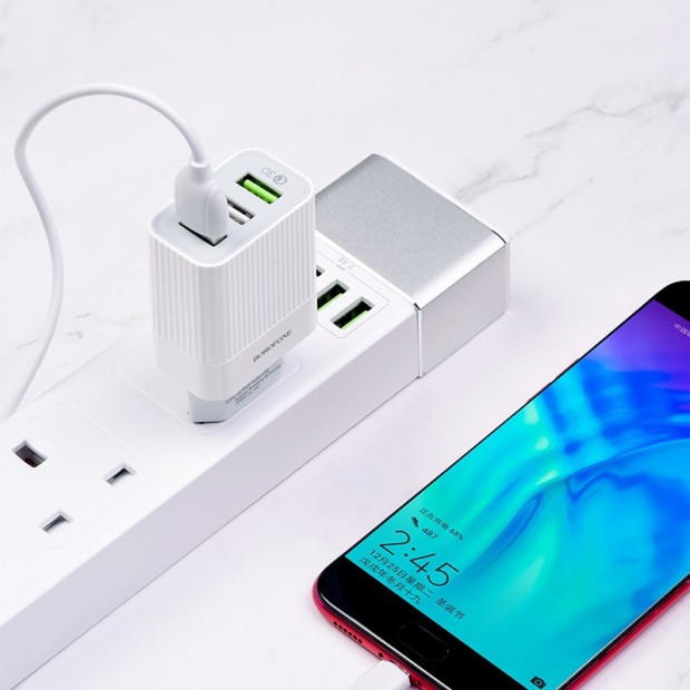 СЗУ-адаптер USB Borofone BA40A QC3.0 3USB (Белый)
