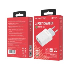 Адаптер USB Borofone BA40A QC3.0 з 3 USB-портами (білий)