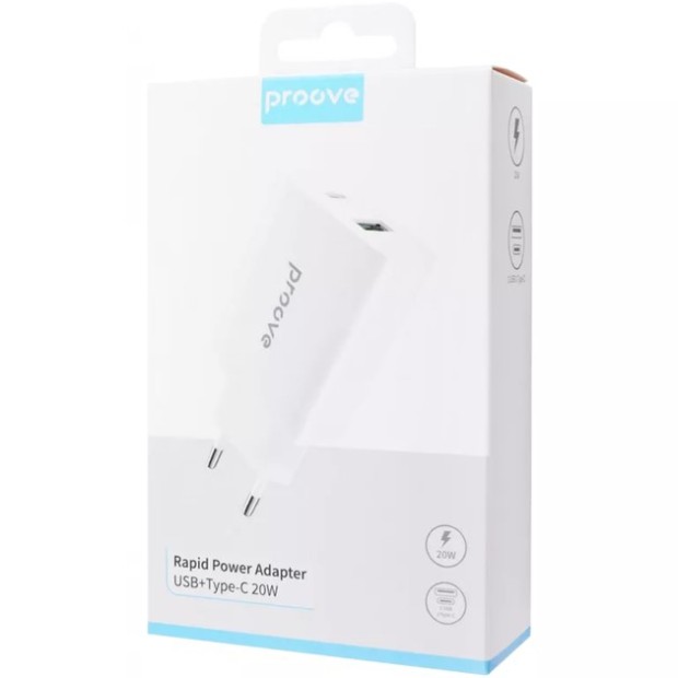 СЗУ-адаптер Proove Rapid 20W (1Type-C ) + кабель Type-C - Lightning (Белый)