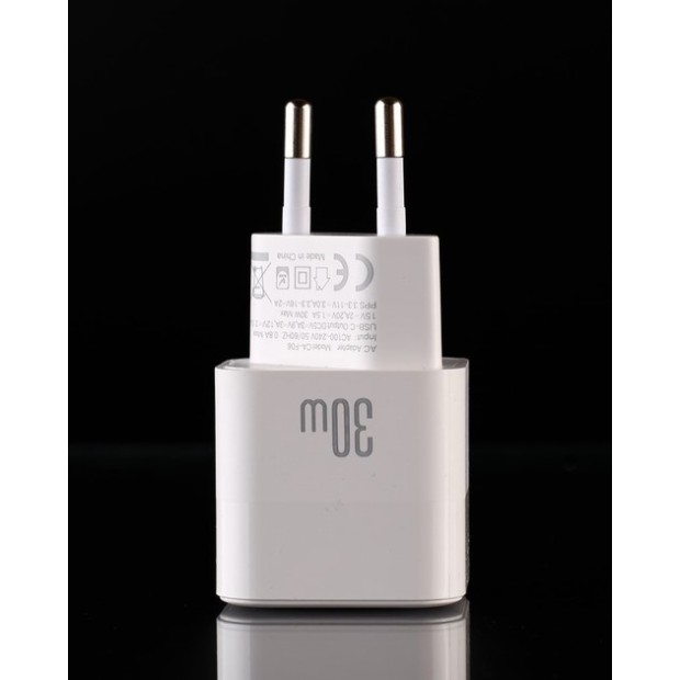 Адаптер СЗУ DC CA-F06 GaN 30W (1Type-C) + кабель Type-C - Type-C (білий) D