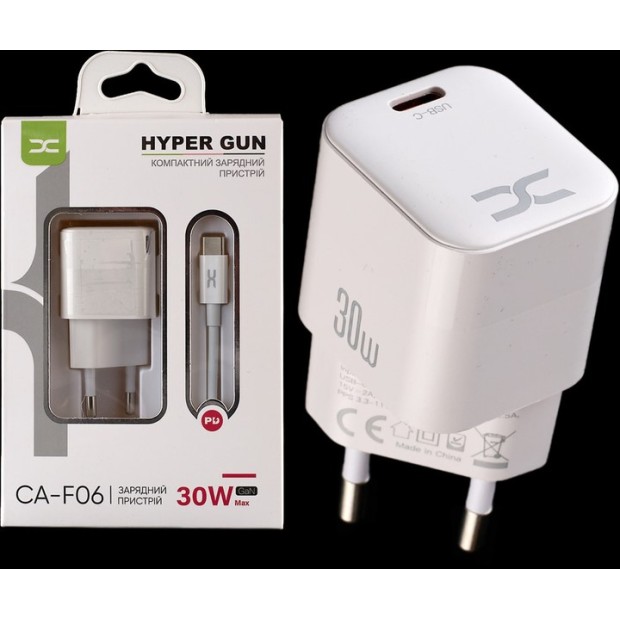 Адаптер СЗУ DC CA-F06 GaN 30W (1Type-C) + кабель Type-C - Type-C (білий) D