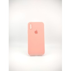 Оригінальний силіконовий квадратний чохол RoundCam для Apple iPhone X  /  XS (14) рожевий