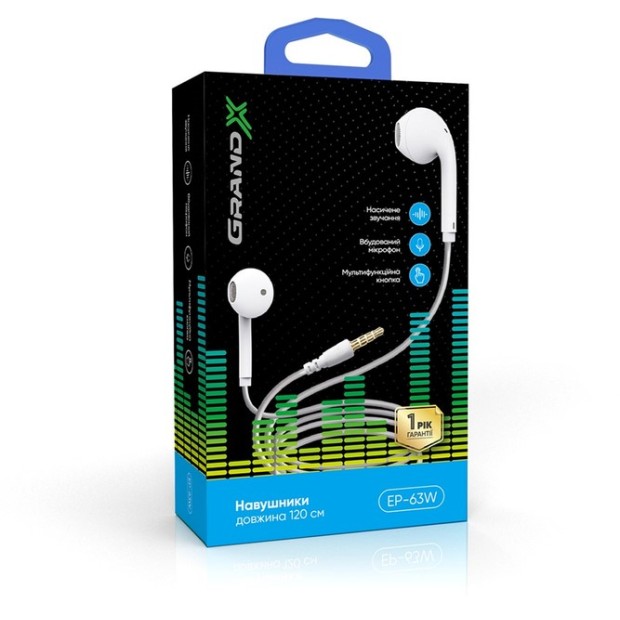 Дротові навушники-гарнітура вкладиші Grand-X EP-63W (Білий) GX