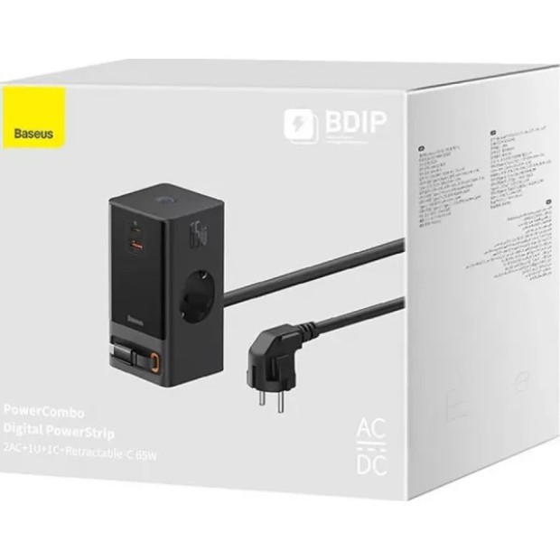 Мережевий подовжувач Baseus PowerCombo Cube Power Strip 30W (1.5m) (Чорний) E00066400117-00