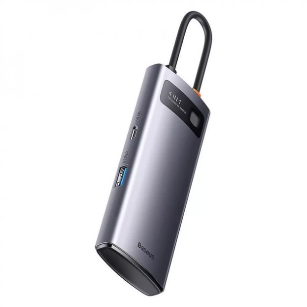 Перехідник USB HUB Baseus Baseus Metal Gleam Series 4в1 (Type-C) (USB3.0+1RJ45) (Сірий) WKWG070113