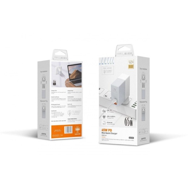 Адаптер живлення Profit A2620C 65W PD Type-C  /  QC (Білий)