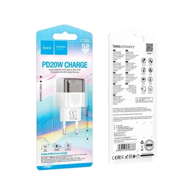 Hoco C125A PD20W 1Type-C Power Adapter (White / Black)