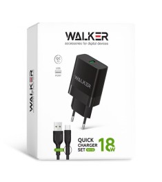 Walker WH-35 3A 18W (1USB) charger adapter + Type-C cable (Black)
