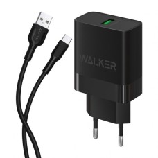 Walker WH-35 3A 18W (1USB) charger adapter + Type-C cable (Black) Walker WH-35 3A 18W (1USB) charger adapter + Type-C cable (Black)