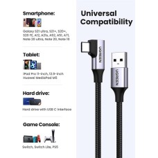USB-кабель UGREEN US385 кутовий 3A (1м) (Type-C) (Чорний)