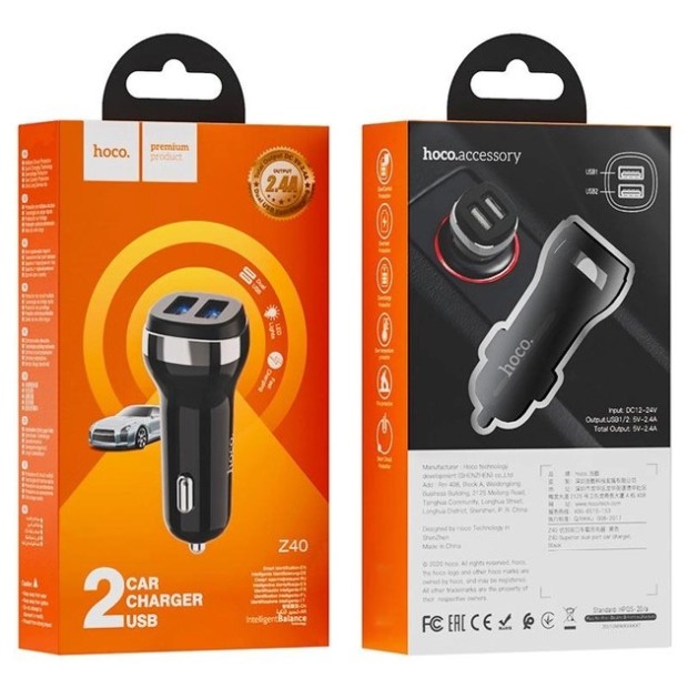 АЗУ-адаптер Hoco Z40 2.4A 2USB (Чёрный)