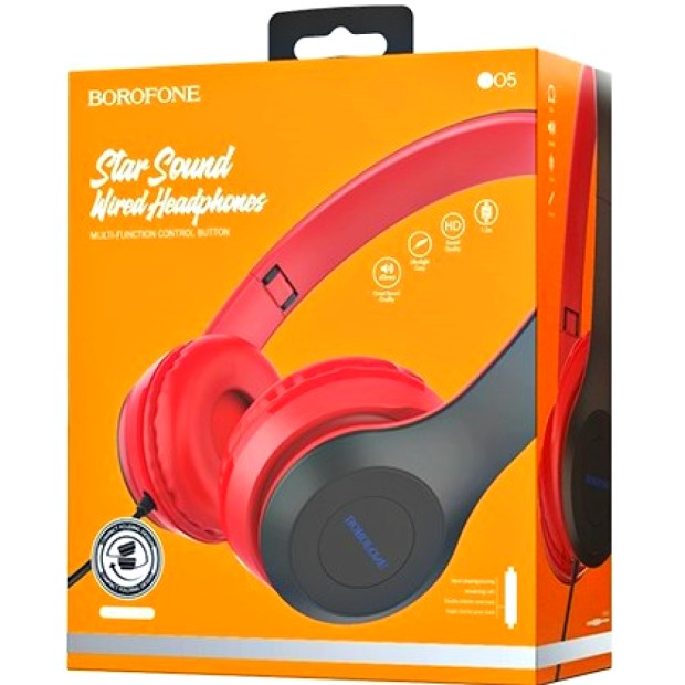 Проводные накладные наушники-гарнитура Borofone BO5 (Красный)