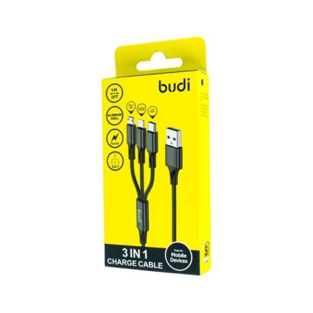 USB-кабель Budi 3в1 (MicroUSB+Lightning+Type-C) (Чорний) DC203A8B U