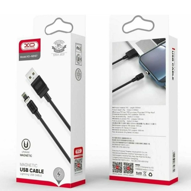 USB-кабель XO NB187 Magnetic 1м (Lightning) (Чёрный) DT