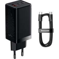 Baseus GaN3 Pro 65W Charger (2 Type-C  /  1 USB) + Type-C to Type-C Cable (Black)