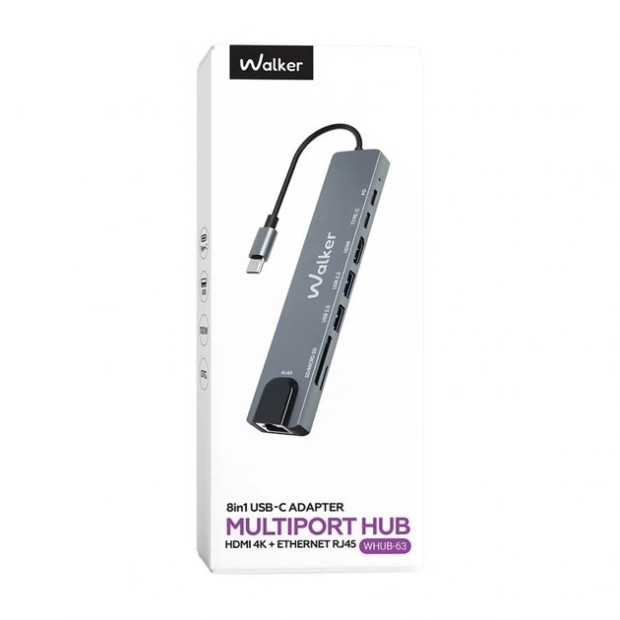 Перехідник USB HUB Walker WHUB-63 8в1 (Type-C) Перехідник USB HUB Walker WHUB-63 8в1 (Type-C)