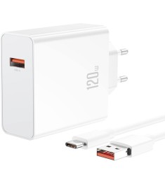 СЗП-адаптер XO L128 120W (1USB) + кабель Type-C (Білий)