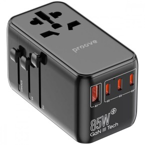 СЗУ-адаптер Proove Trip 85W (3Type-C / 1USB 220V EU/US) + встроенный кабель Type-C (Black)
