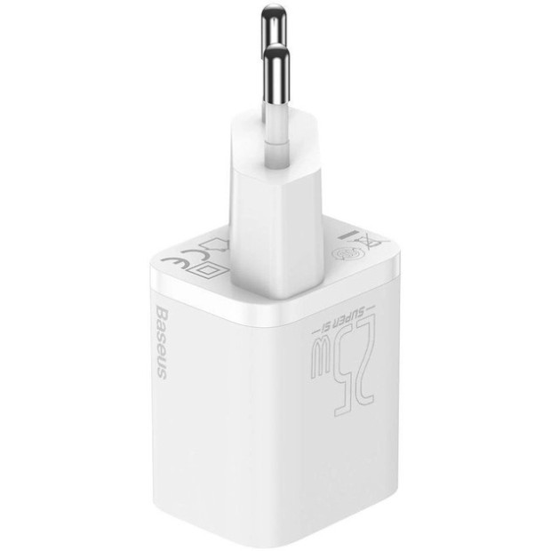 Baseus Super Si 25W PD QC Charger (1 Type-C) + Type-C to Type-C Cable (White) TZCCSUP-L02