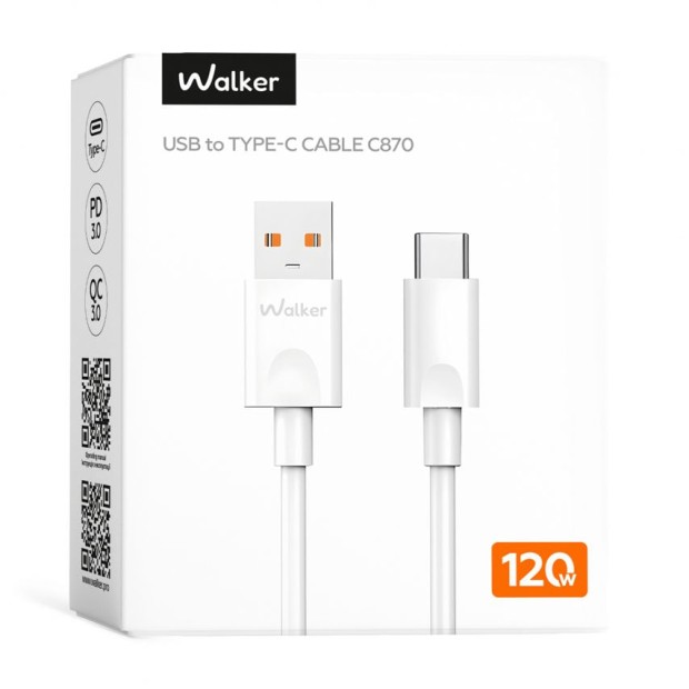 USB-кабель Walker C870 120W (1m) (Type-C) (Белый) USB-кабель Walker C870 120W (1m) (Type-C) (Белый)