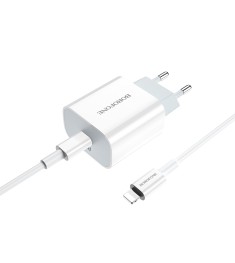 Borofone BA38A PD 3.0 USB Charger Adapter + Type-C to Lightning Cable (White)