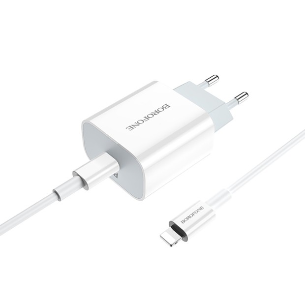 Borofone BA38A PD 3.0 USB Charger Adapter + Type-C to Lightning Cable (White)