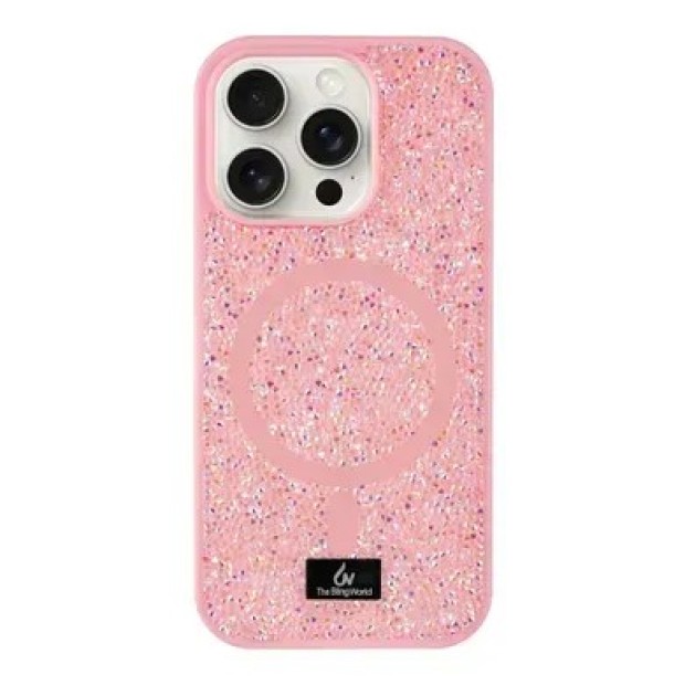 Чехол Bling World Rock Diamond MagSafe iPhone 15 Pro Max (Pink)
