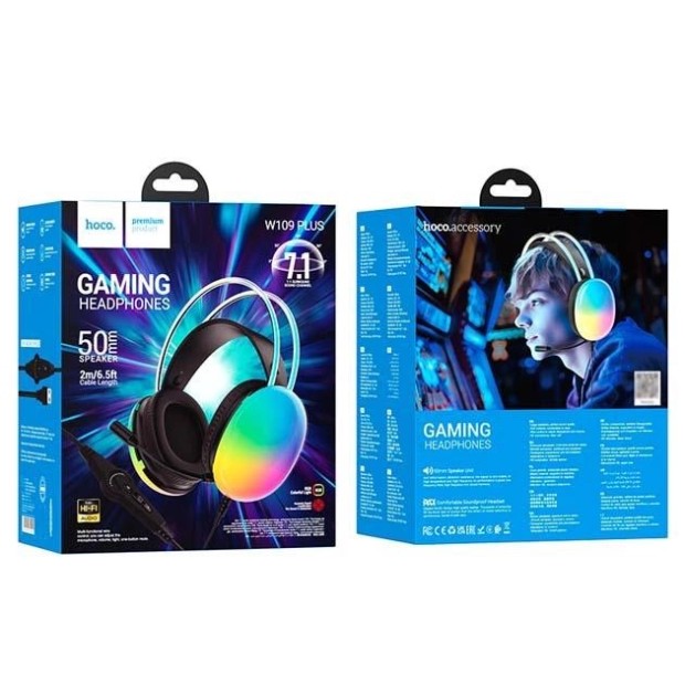 Провідні накладні навушники-гарнітура Hoco W109 RGB (Чорний)