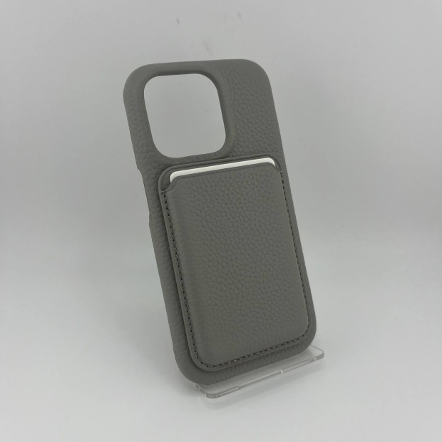 Чохол iLera Napa Leather для Apple iPhone 15 Pro + Шкіряний гаманець для iPhone (Ionik Grey)