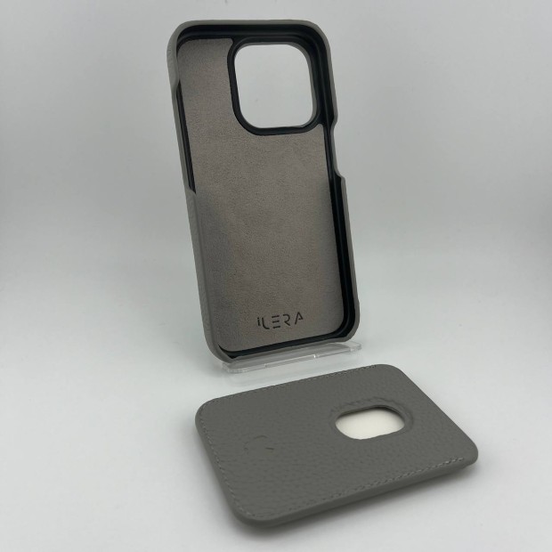 Чохол iLera Napa Leather для Apple iPhone 15 Pro + Шкіряний гаманець для iPhone (Ionik Grey)