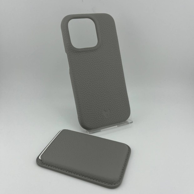 Чохол iLera Napa Leather для Apple iPhone 15 Pro + Шкіряний гаманець для iPhone (Ionik Grey)
