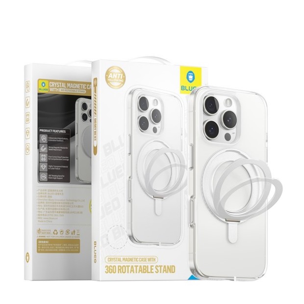 Чохол Blueo Crystal 360 з поворотною підставкою та MagSafe для Apple iPhone 16 Pro (прозорий) BL038.