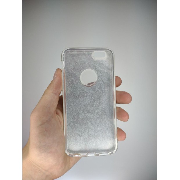 Силикон Glitter Apple iPhone 6 / 6s (Silver Flowers)