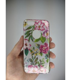 Силіконова накладка Glitter для Apple iPhone 6  /  6s (Срібні Квіти)