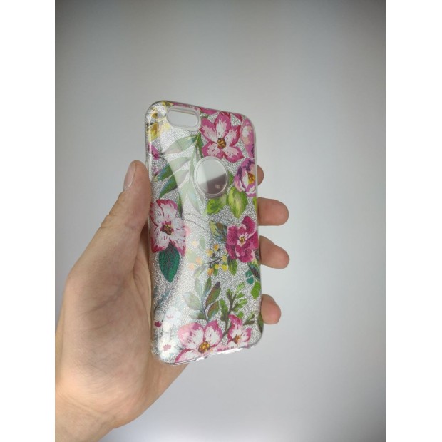 Силіконова накладка Glitter для Apple iPhone 6  /  6s (Срібні Квіти)