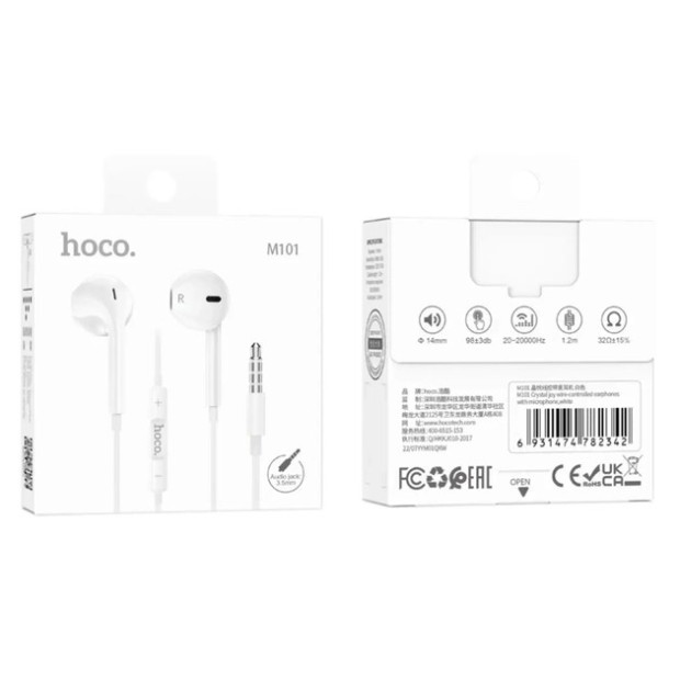 Wired earphones headset Hoco M101 Crystal Joy (White)