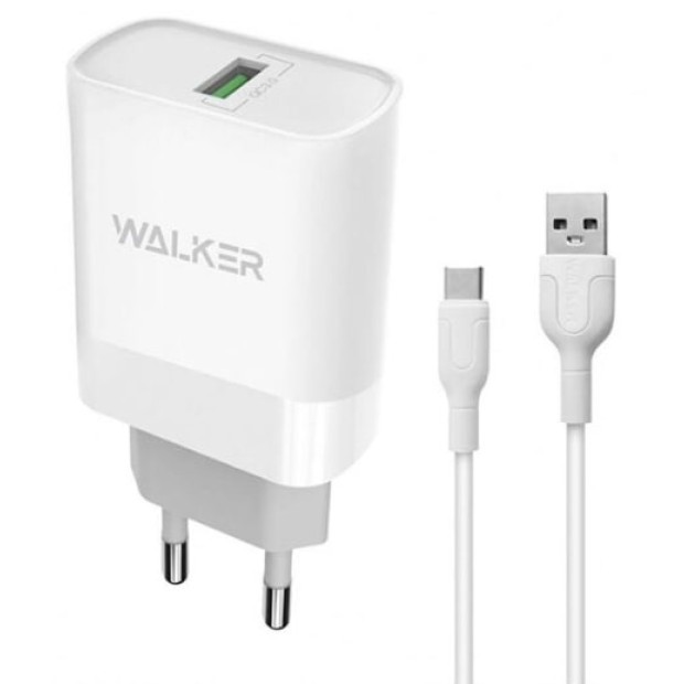 Walker WH-35 3A 18W (1USB) adapter + Type-C cable (White)
