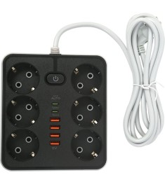 Мережевий подовжувач XoKo SP-6-4-2 (2м) (6USB  /  6 EU) (Чорний) XK-SP-6-4-2-BK