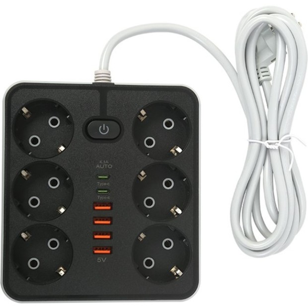 Мережевий подовжувач XoKo SP-6-4-2 (2м) (6USB  /  6 EU) (Чорний) XK-SP-6-4-2-BK