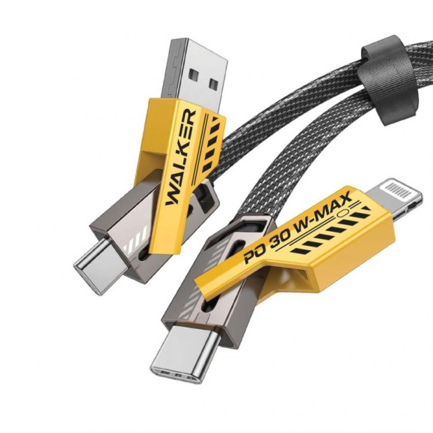 USB-кабель Walker C990 65W 4in1 (USB +Type-C  / Type-C + Lightning ) (Чёрный)