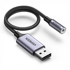 Переходник UGREEN CM477 USB (M) - AUX 3.5 (F) (0.25cm) (Dark Gray) (30757)
