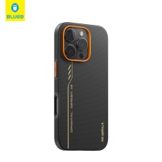 Blueo Fully Wrapped Aramid Fiber Case with MagSafe for Apple iPhone 16 Pro Max (Black / Orange).