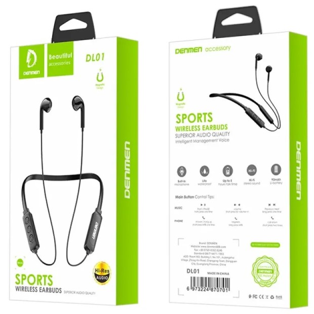 Denmen DL01 бездротові накладні навушники-гарнітура (Чорний)