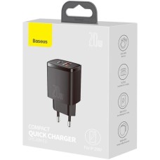 СЗУ-адаптер Baseus Compact 20W 3A QC (1USB / 1Type-C) (Чёрный) CCXJ-B01