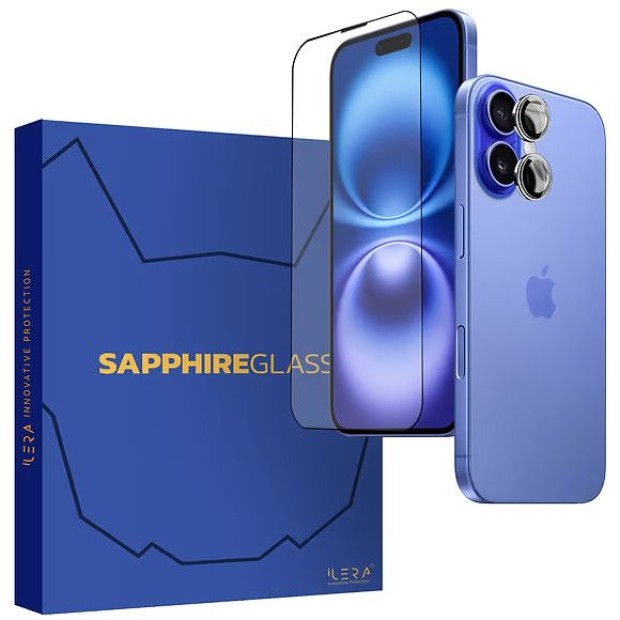 Захисне скло iLera Sapphire Ultra+ Glass Apple iPhone 16 (Чорне) iLSPDL+16