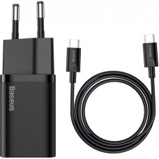 Baseus Super Silicone 25W QC PD Type-C Charger + Type-C to Type-C Cable 3A (Black) TZCCSUP-L01