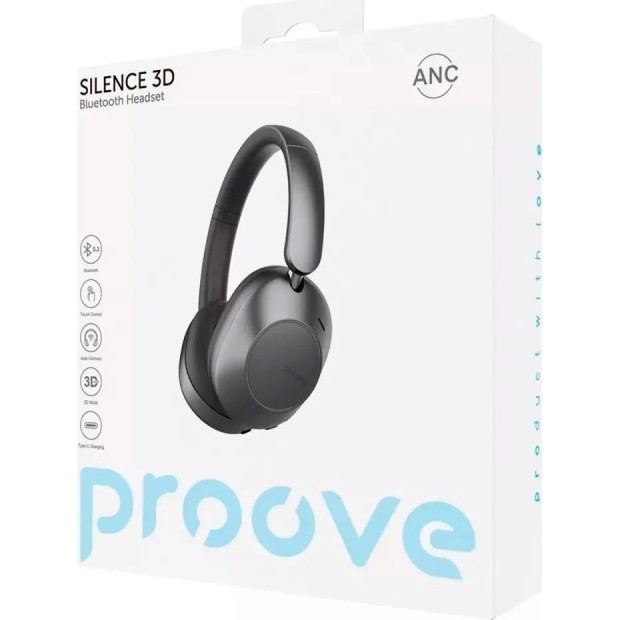 Бездротові накладні навушники-гарнітура Proove Silence 3D with ANC (Темно-сірі)