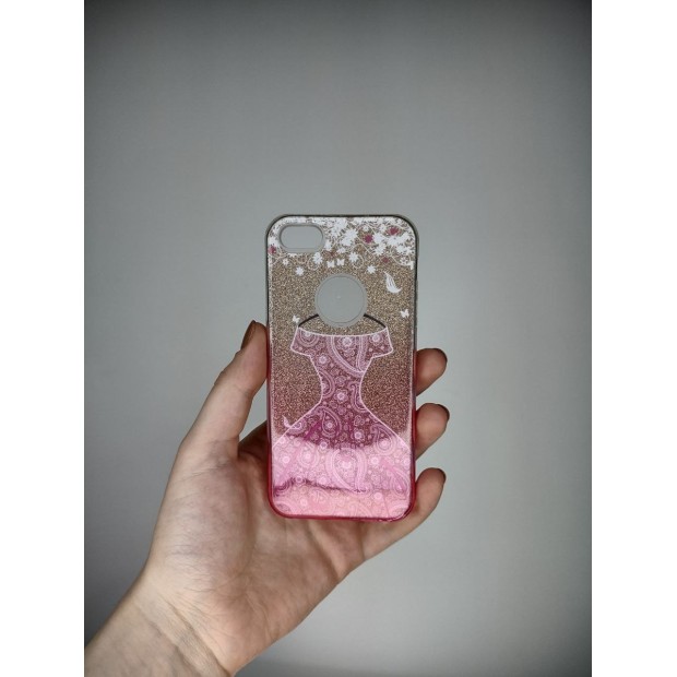Силикон Glitter Apple iPhone 5 / 5s / SE (Gradient Golden-Pink Dress)
