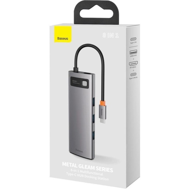 Перехідник USB HUB Baseus Baseus Metal Gleam Series 8-in-1 (Type-C) (Сірий) CAHUB-CV0G Перехідник USB HUB Baseus Baseus Metal Gleam Series 8-in-1 (Type-C) (Сірий) CAHUB-CV0G