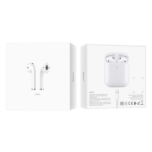 Бездротові навушники-гарнітура Hoco Airpods 2 (EW01 Plus) (Білий) Бездротові навушники-гарнітура Hoco Airpods 2 (EW01 Plus) (Білий)